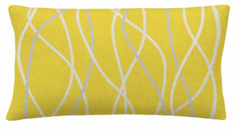 Judy Ross Textiles Hand-Embroidered Chain Stitch Streamers 14x24 Throw Pillow yellow/cream/ice
